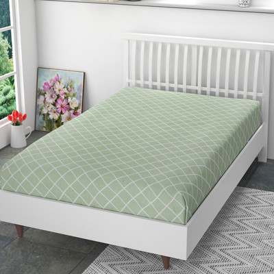 Mega Cart Home Polycotton Single Fitted (Elastic) 144 TC Printed Bedsheet(Pack of 1, Green)