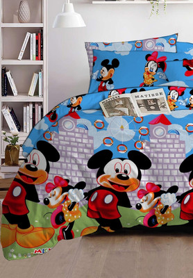 H18 SHEET 144 TC Microfiber Single Cartoon Flat Bedsheet(Pack of 1, Blue)