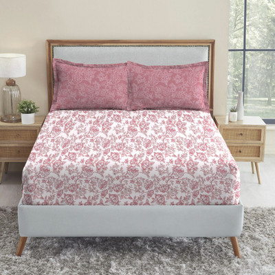 MYTRIDENT Cotton Queen Flat 144 TC Geometric Bedsheet(Pack of 1, Juliet Pink)