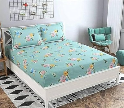 Mahika 300 TC Cotton Queen Printed Fitted (Elastic) Bedsheet(Pack of 1, Parrot Green)