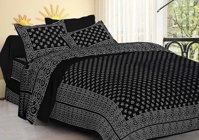 RAJDEVI JAIPUR PRINTS 351 TC Cotton Double, King Printed Flat Bedsheet(Pack of 1, Black)