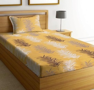 AkiN 180 TC Polycotton Single Floral Flat Bedsheet(Pack of 1, Yellow)