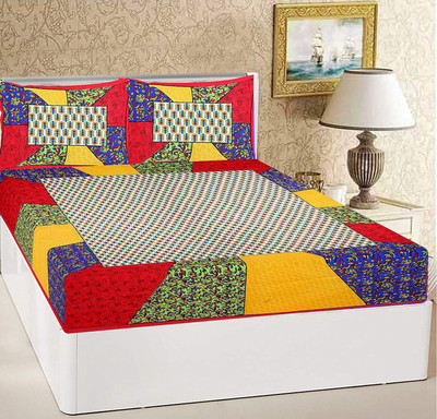 DIVYU FASHION Cotton Double Flat 104 TC Printed Bedsheet(Pack of 1, Red)