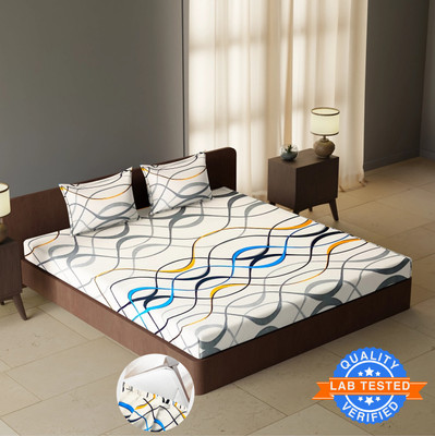 CARLTON LONDON 144 TC Polyester Double Self Design Fitted (Elastic) Bedsheet(Pack of 1, White)