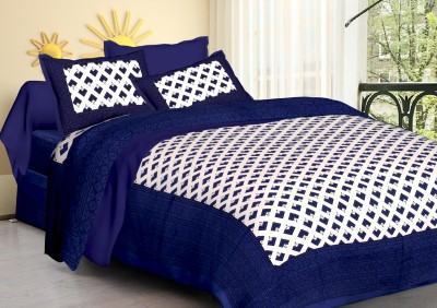 Poorak 104 TC Cotton Double Jaipuri Prints Flat Bedsheet(Pack of 1, Blue)