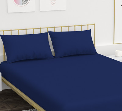 FINBIN 144 TC Microfiber Double Solid Flat Bedsheet(Pack of 1, Navy)