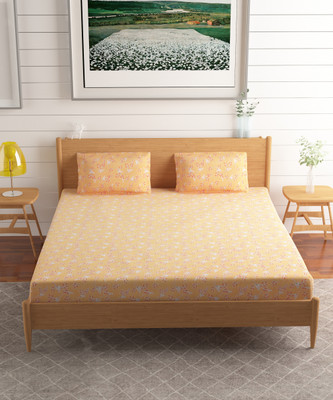 CARLTON LONDON Cotton Queen Flat 104 TC Floral Bedsheet(Pack of 1, Orange)