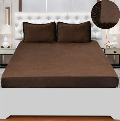 Rumps 320 TC Woolen King Solid Fitted (Elastic) Bedsheet(Pack of 1, Coffee)