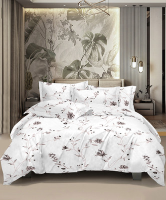 HONOR YOUR HOME Cotton Double Flat 186 TC Printed Bedsheet(Pack of 1, White)