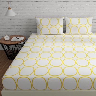 Huesland Cotton Double Flat 144 TC Printed Bedsheet(Pack of 1, White (Yellow Circles))