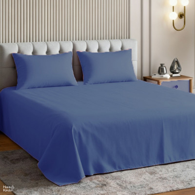 haus & kinder Cotton King Flat 300 TC Solid Bedsheet(Pack of 1, Blue)