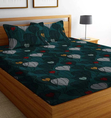 Decent Home Cotton Double Fitted (Elastic) 240 TC Floral Bedsheet(Pack of 1, Dark Green)