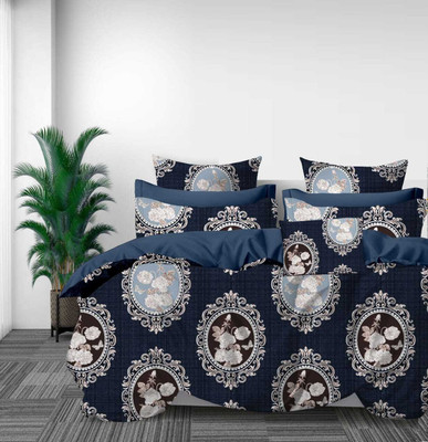 PARADISE Cotton King Flat 520 TC 3D Printed Bedsheet(Pack of 1, Blue)