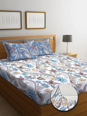 YUTERA 210 TC Microfiber Double Abstract Fitted (Elastic) Bedsheet(Pack of 1, Multicolor)