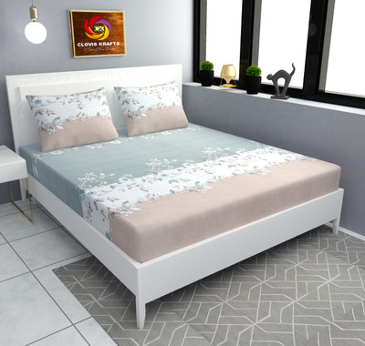 CLOVIS KRAFTS 240 TC Microfiber Single Printed Fitted (Elastic) Bedsheet(Pack of 1, Cream)