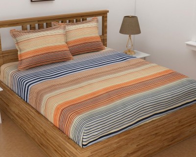 TINDLER KNOTS 300 TC Cotton King Printed Fitted (Elastic) Bedsheet(Pack of 1, Multicolor, Orange, Blue)