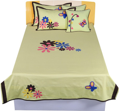 Hugs N Rugs 200 TC Cotton Single Embroidered Flat Bedsheet(Pack of 1, Multicolor)