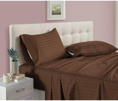 DANVIRA Microfiber King Fitted (Elastic) 220 TC Striped Bedsheet(Pack of 1, Brown)
