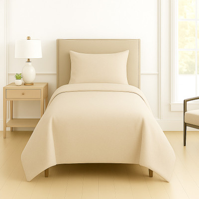 DECOR2ADMIRE 300 TC Cotton Single Geometric Flat Bedsheet(Pack of 1, Solid-Plain Beige)