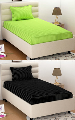 BROMWICK 220 TC Microfiber Single Striped Flat Bedsheet(Pack of 2, Black)