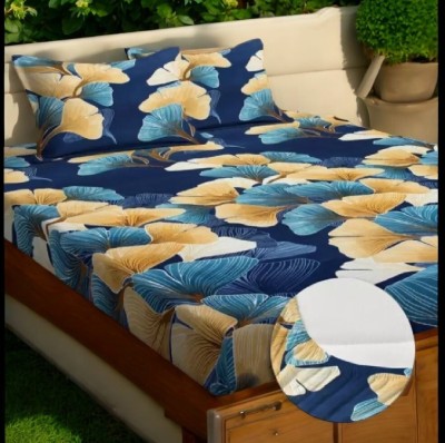 Comfolust 240 TC Microfiber King Printed Fitted (Elastic) Bedsheet(Pack of 1, NAVY)