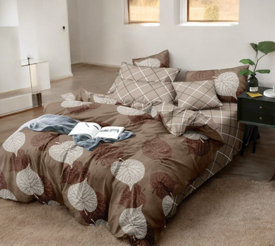 HOMYBEES 185 TC Polyester Double Abstract Flat Bedsheet(Pack of 1, Brown)