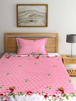 BRANOSD 350 TC Cotton Single Self Design Fitted (Elastic) Bedsheet(Pack of 1, Pink)