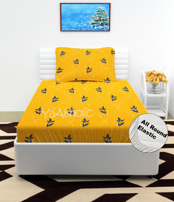 YaAkholic Cotton Single Fitted (Elastic) 400 TC Printed Bedsheet(Pack of 1, NAVY BLUE Bedcover)