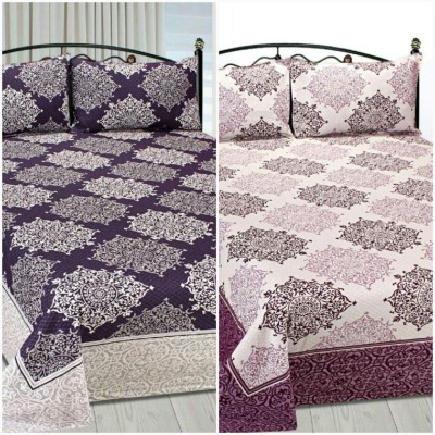 Freshfromloom 300 TC Cotton Double Floral Flat Bedsheet(Pack of 1, Purple)
