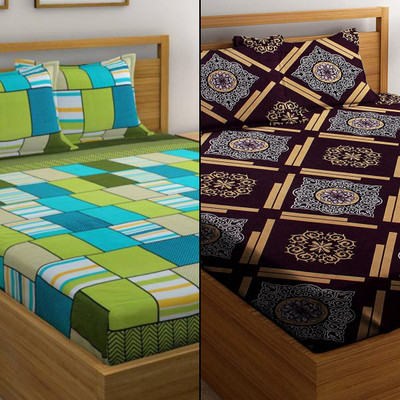 Loof Klapper 140 TC Microfiber Double Floral Flat Bedsheet(Pack of 2, Multicolor 2)