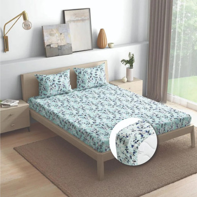 Wakefit 144 TC Cotton Queen Printed Fitted (Elastic) Bedsheet(Pack of 1, Cicely)