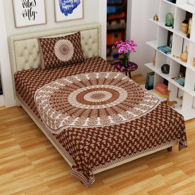 Flipkart SmartBuy 104 TC Cotton Single Jaipuri Prints Flat Bedsheet(Pack of 1, Brown)
