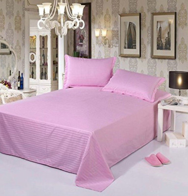 kashi Satin Double Flat 200 TC Striped Bedsheet(Pack of 1, Pink)