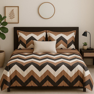 P S COLLECTIONS Cotton Blend Double Flat 150 TC Geometric Bedsheet(Pack of 1, Brown, Beige & Black Geometric pattern)