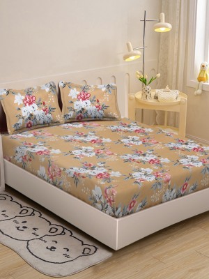 Klotthe 300 TC Polycotton Single Printed Flat Bedsheet(Pack of 1, Mustered)