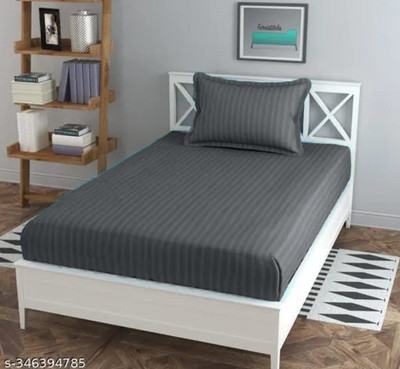 SilverWeave 300 TC Microfiber Single Striped Flat Bedsheet(Pack of 1, Dark Grey)