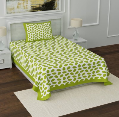 UNIQCHOICE 120 TC Cotton Single Polka Flat Bedsheet(Pack of 1, Green)