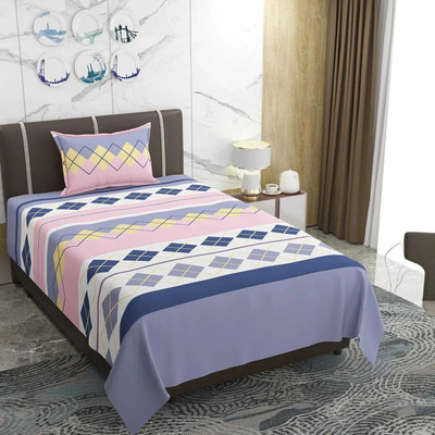 TIRKUTA Microfiber Single Flat 144 TC Geometric Bedsheet(Pack of 1, Pink)