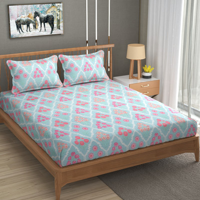 Mafatlal Polycotton Double Flat 210 TC Floral Bedsheet(Pack of 1, Blue)