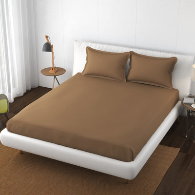 TURIYA 180 TC Microfiber Double Solid Flat Bedsheet(Pack of 1, Coffee)