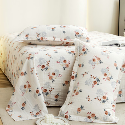 Story@home Satin King Flat 300 TC Floral Bedsheet(Pack of 1, White, Brown)