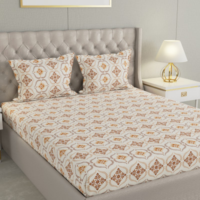 Raymond Home Cotton Double Flat 104 TC Floral Bedsheet(Pack of 1, Orange)