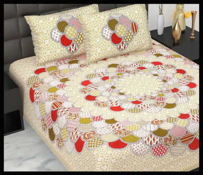 JAIPUR PRINTS Cotton Double Flat 160 TC Jaipuri Prints Bedsheet(Pack of 1, Cream)