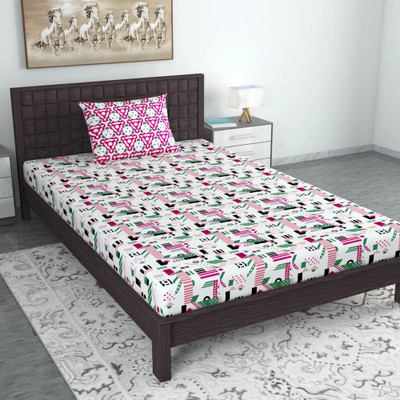 Divine Casa 144 TC Cotton Single Printed Flat Bedsheet(Pack of 1, Rosebloom)