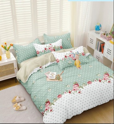 RARE BIRD 240 TC Polycotton Double Floral Fitted (Elastic) Bedsheet(Pack of 1, Green)