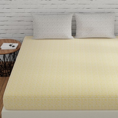 Huesland 144 TC Cotton Double Checkered Flat Bedsheet(Pack of 1, Yellow & Grey)