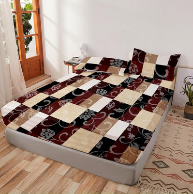 Anand Creative Store 244 TC Cotton Double, King, Queen Checkered Fitted (Elastic) Bedsheet(Pack of 1, Multicolor)