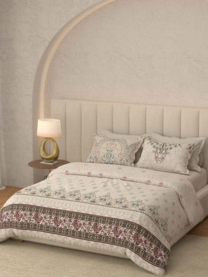 Bombay Dyeing Cotton Super King Flat 400 TC Floral Bedsheet(Pack of 1, Beige)