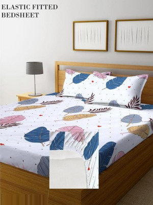 TomCruise 320 TC Cotton Double Printed Fitted (Elastic) Bedsheet(Pack of 1, Multicolor)