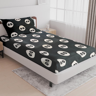 LABHAM Cotton Single Flat 180 TC Cartoon Bedsheet(Pack of 1, Black)